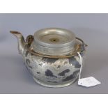 An Unusual Chinese Pewter and Clay Tea Pot, with character marks to base.