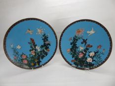A Pair of Circa 1890 Japanese Cloisonné Plates, approx 37 cms diameter.