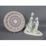 A Rosenthal Figural Group, depicting a courting couple, approx 21 cms, together with a powder pink