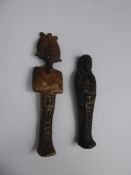 Two Ancient Egyptian Funerary Shabti, approx 9.5 cms