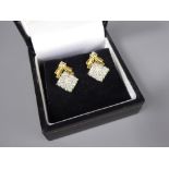 A Pair of 18ct Yellow Gold Pave Set Diamond Earrings, the earrings set with approx 80 pts of dias.