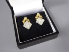 A Pair of 18ct Yellow Gold Pave Set Diamond Earrings, the earrings set with approx 80 pts of dias.