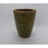 R. Higgs Studio Pottery, a tapered vase, with incised decoration to vase mouth, approx 15 cms,