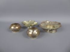 Chinese Silver Candle Holder, mm Wing On Hong Kong, circa 1910 together with two Chinese salts,