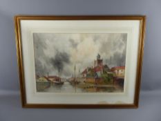 Louis Van Staaten (Dutch, Fl. 1895 - 1925), a water colour of a canal/harbour scene near