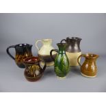 Miscellaneous pottery, including a part-glazed brown and oatmeal jug, marks to base MP (approx 17.