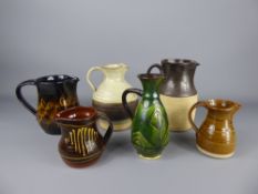 Miscellaneous pottery, including a part-glazed brown and oatmeal jug, marks to base MP (approx 17.