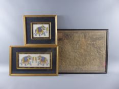 A Pair of Indian Art Paintings, depicting temple elephants, approx 30 x 14 cms (io) and , framed and