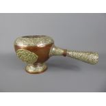 Tibetan Metalwork. An Antique Copper and Silver Metal Incense Burner, the burner having a floral