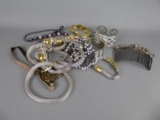 A Quantity of Miscellaneous Metallic Costume Jewellery, including hair clips, necklaces, brooches,