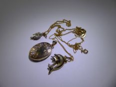 Miscellaneous 9 ct Gold Jewellery, including yellow and white gold locket, yellow and white gold