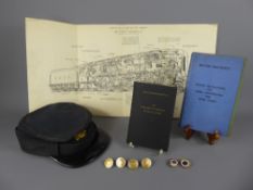 Miscellaneous items relating to The Railways, including a driver's cap, four gold-coloured jacket