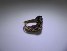 A Lady's 9 ct Knot Ring, size N together with a 9ct Gold Sapphire and Diamond Cluster Ring, 0.5 pt 8