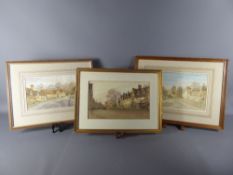 Three original watercolours depicting local villages, one of Chipping Camden, signed by C W Johnson,