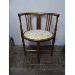 An Edwardian Inlaid Corner Chair with fabric seat, approx 70 cms high.