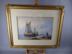 An Original Victorian Marine Watercolour, depicting fisherman, framed and glazed, indistinct