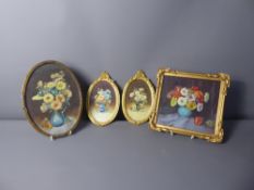 Two Circa 1900 Floral Still Life, approx 18.5 x 12 cms, presented in gilded frames, signed J.