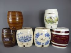 A Quantity of Vintage Lidded Spirit Barrel Decanters, including 'Valdespino Sherry' (Dexham