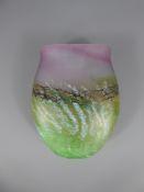 Norman Stuart Clarke Studio Art Glass Vase, approx 15 cms, mauve and sea-green colour way.