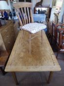 An Antique Pine Kitchen Table, approx 157 x 87 x 78 cms, together with six pine spindle-back