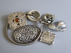 Miscellaneous Silver Jewellery, two Celtic brooches, floral brooch and silver three penny bid