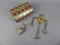 Turkman Jewellery 19th Century Silver and Gilt Metal Cross, together with a spherical pendant and
