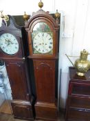 An Antique English Oak Long Case Clock, hand painted clock face depicting children at play, Roman