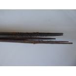 A Quantity of Antique Spears, including an Oceanic tribal fishing spear with barbed tip, approx
