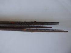 A Quantity of Antique Spears, including an Oceanic tribal fishing spear with barbed tip, approx