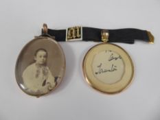 Two Antique 9 ct Yellow Gold Double Sided Portrait Pendants, approx wt 30 gms, (oval approx 45 x