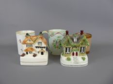 Miscellaneous English Porcelain, including a pair of Staffordshire Cottages, a green hand painted