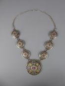 Turkman Silver and Enamel Disc Form Necklace, approx 32 cms, approx 120 gms.