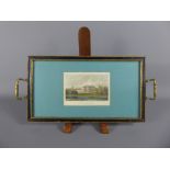 A Vintage Picture Frame Tray with brass handles, depicting 'Thoresby Park', Nottinghamshire,