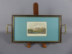 A Vintage Picture Frame Tray with brass handles, depicting 'Thoresby Park', Nottinghamshire,