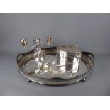 A Collection of Silver Plate, including galleried tray, tea caddy, candelabra, together with a