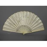 A Lady's 19th Century Bone and Painted Silk Fan, with pierced guard sticks.