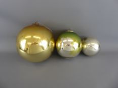 Three Large Italian Hanging Glass Xmas Decorative Baubles, one approx 24 cms dia., the second marked