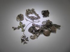 Miscellaneous Silver Jewellery, including a charm bracelet, multi-link bracelet, bangle, rings,