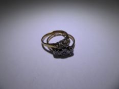 A Vintage 9ct Yellow Gold Three Stone Diamond Ring, size L, approx 18 to 20 pts together with