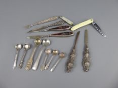 A Quantity of Silver Salt and Mustard Spoons, approx 75 gms, together with Silver Handled Manicure