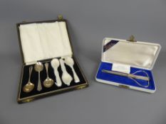 A set of six silver teaspoons, Birmingham Hallmark 1953, mm L.Ltd, together with a pair of Danish