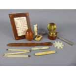 Gentleman's Lot, miscellaneous items including treen acorn tape measure, two snuff boxes, bone