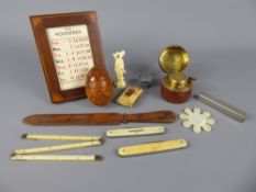 Gentleman's Lot, miscellaneous items including treen acorn tape measure, two snuff boxes, bone