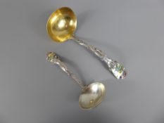 Late 19th Century Roden Bros Toronto Sterling Silver and Enamel Sauce Ladles (one large and one