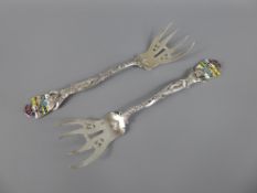 Late 19th Century Roden Bros Toronto Sterling Silver and Enamel Meat Forks, designed in the form