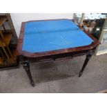 A Mahogany Card Table on reeded legs with original blue baize, approx 90 x 45 x 75 cms (89 cms