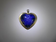 An Arts & Crafts Blue Ceramic Ruskin Style Heart Shaped Pendant in Silver Mount, Birmingham hallmark