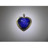 An Arts & Crafts Blue Ceramic Ruskin Style Heart Shaped Pendant in Silver Mount, Birmingham hallmark
