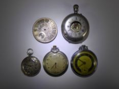 A Collection of Vintage Pocket Watches, including silver and stainless steel (wf). (4)