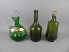 A Victorian Green Glass Flagon with glass stopper, gilt/white decoration and the inscription 'A